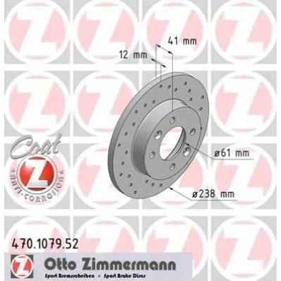 Imagem de ZIMMERMANN SPORT COAT Z 470.1079.52 Disco de travão 238 12 6/4 4 100 cheio, perfurado revestido RENAULT: CLIO 2, Rapid Van, MEGANE 1