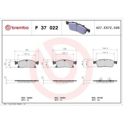 Imagem de BREMBO P 37 022 Jogo de pastilhas para travão disco com avisador sonoro desgaste grampo do êmbolo sem acessórios JEEP: GRAND CHEROKEE 4