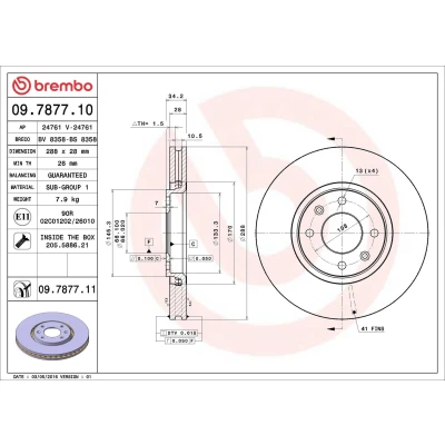 Imagem de BREMBO COATED DISC LINE 09.7877.11 Disco de travão 288 28 4 interior ventilado revestido com parafusos CITROËN: Xantia Hatchback, C5 II Hatchback