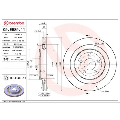 Imagem de BREMBO Disco de travão FORD USA: Mustang Mk6 Coupe 330mm 25mm 5 interior ventilado revestido 09.E989.11 Discos