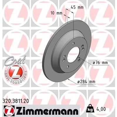 Imagem de ZIMMERMANN COAT Z 320.3811.20 Disco de travão 284 10 7/5 5 114 cheio revestido KIA: CARENS 4