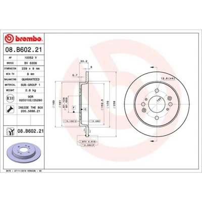Imagem de BREMBO 08.B602.21 Disco de travão 239 9 4 cheio revestido com parafusos HONDA: JAZZ