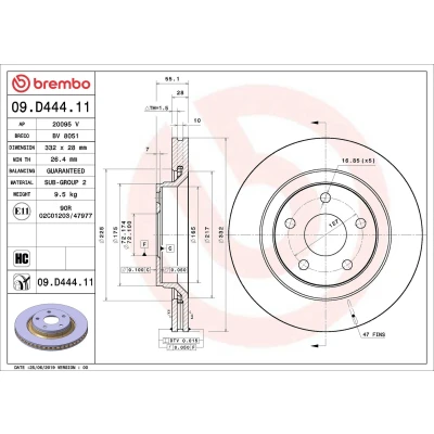Imagem de BREMBO 09.D444.11 Disco de travão 332 28 5 interior ventilado revestido alto carbono JEEP: WRANGLER 3