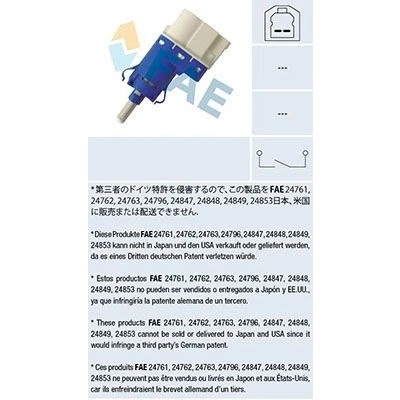 Imagem de FAE 24848 Interruptor de luz stop mecânico 2 FORD: Transit Connect Mk1 Van, FIESTA 5, 6, LAND ROVER: Defender SUV