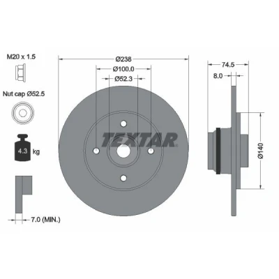 Imagem de TEXTAR Disco de travão RENAULT: CLIO 2, MEGANE 1 Classic, PRO 238mm 8mm 04/04 100mm cheio revestido 92154003 7700827865,7701204293,7701204294