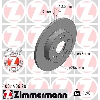 Imagem de ZIMMERMANN COAT Z 400.1406.20 Disco de travão 284 12 8/5 5 112 cheio revestido MERCEDES BENZ: W124 Sedan, Carrinha, Coupe