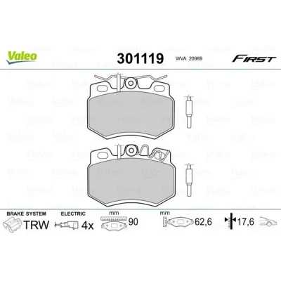 Imagem de VALEO 301119 Jogo de pastilhas para travão disco FIRST Eixo dianteiro incl. contacto aviso desgaste sem chapa anti ruído