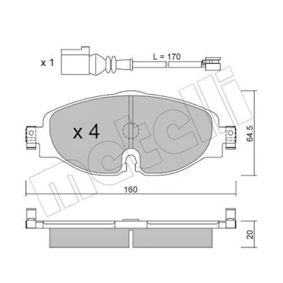 Imagem de METELLI 22 0950 0K Jogo de pastilhas para travão disco incl. contacto aviso desgaste VOLKSWAGEN: Golf 7, 7 Variant, Passat B8 Variant