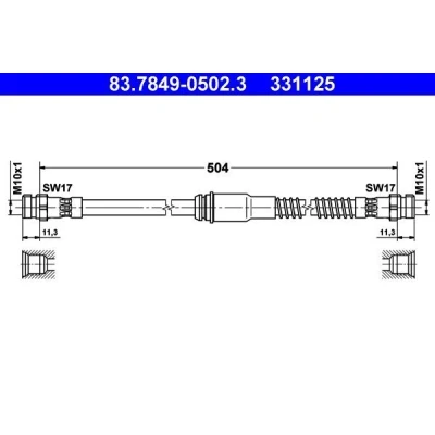Imagem de ATE 83.7849 0502.3 Mangueira de Travão 504 VOLKSWAGEN: GOLF 5, 6, Scirocco III, AUDI: A3 Hatchback, Sportback