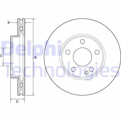 Imagem de DELPHI BG4554C Disco de travão 280 25 5 ventilado revestido não tratado sem o rolamento da roda, anel sensor do ABS MERCEDES BENZ: Classe A