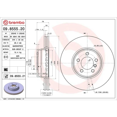 Imagem de BREMBO COATED DISC LINE 09.8555.21 Disco de travão 344 30 5 interior ventilado revestido alto carbono