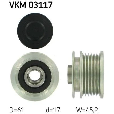 Imagem de SKF VKM 03117 Polia Roda Livre do Alternador 45,2 AUDI: A4 B6 Sedan, Avant, A6 C5 VOLKSWAGEN: Passat B5 Variant, Sedan