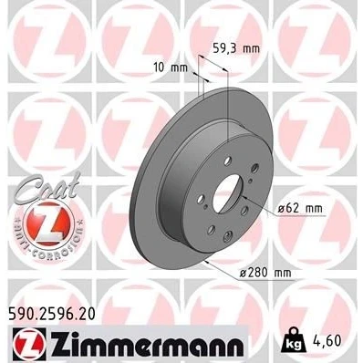 Imagem de ZIMMERMANN Disco de travão TOYOTA: Avensis II Station Wagon, Sedan, Hatchback COAT Z 280mm 10mm 8/5 5furos 114mm cheio revestido