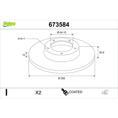 Imagem de VALEO Disco de travão HONDA: CIVIC 10 Eixo traseiro 282mm 10mm 5furos cheio 673584 Discos