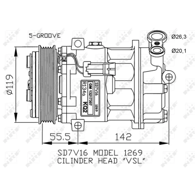 Imagem de NRF 32818 Compressor SD7V16 12 PAG 46 com retentor OPEL: Vectra C Caravan, Signum CC
