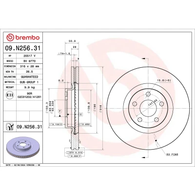 Imagem de BREMBO Disco de travão FORD: S Max Mk2 316mm 28mm 5 interior ventilado 09.N256.31 Discos