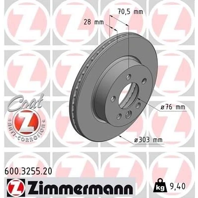 Imagem de ZIMMERMANN Disco de travão VOLKSWAGEN: Crafter Van COAT Z 28mm 6/5 5furos 120mm interior ventilado revestido alto carbono 600.3255.20 65508030000