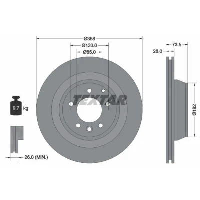 Imagem de TEXTAR PRO 92151403 Disco de travão 358 28 05/07 130 interior ventilado revestido sem pernos fixação da roda, cubo roda