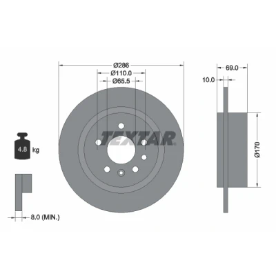 Imagem de TEXTAR 92100200 Disco de travão 286 10 05/07 110 cheio sem pernos fixação da roda, cubo roda SAAB: 9 5 Sedan