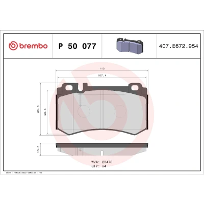 Imagem de BREMBO P 50 077 Jogo de pastilhas para travão disco preparado indicador aviso desgaste sem acessórios MERCEDES BENZ: CLK Coupe