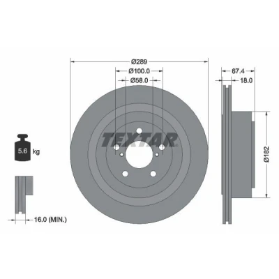 Imagem de TEXTAR PRO 92173603 Disco de travão 289 18 05/07 100 interior ventilado revestido sem pernos fixação da roda, cubo roda
