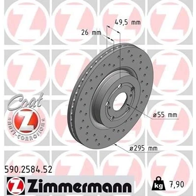 Imagem de ZIMMERMANN SPORT COAT Z 590.2584.52 Disco de travão 295 26 7/5 5 100 interior ventilado, perfurado revestido alto carbono