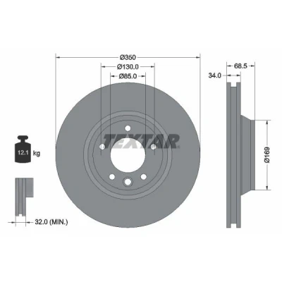 Imagem de TEXTAR PRO+ 92121805 Disco de travão 350 34 05/06 130 interior ventilado revestido alto carbono sem pernos fixação da roda, cubo roda