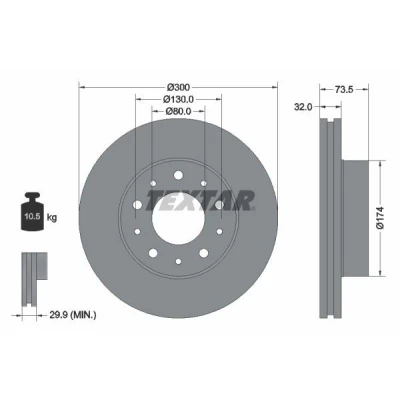 Imagem de TEXTAR PRO 92157303 Disco de travão 300 32 05/10 130 interior ventilado revestido sem pernos fixação da roda, cubo roda FIAT: Ducato III Van