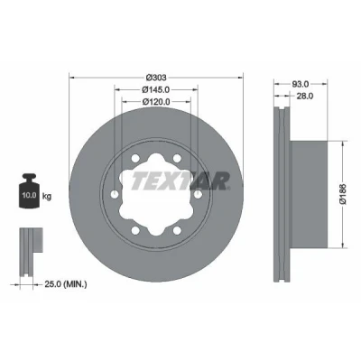 Imagem de TEXTAR PRO 93143403 Disco de travão 303 28 06/06 145 interior ventilado revestido sem pernos fixação da roda, cubo roda