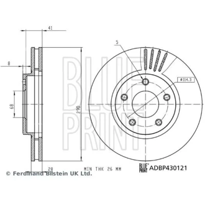 Imagem de BLUE PRINT Disco de travão Eixo dianteiro 290mm 28mm 5furos 114mm interior ventilado revestido ADBP430121 402063WS1B,40206AR000,40206CN00A,40206WL80A