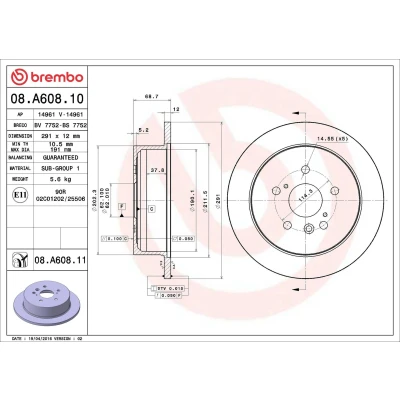 Imagem de BREMBO Disco de travão TOYOTA: Avensis Verso, Previa / Estima II COATED DISC LINE 291mm 12mm 5 cheio revestido 08.A608.11 4243128090,4243128091