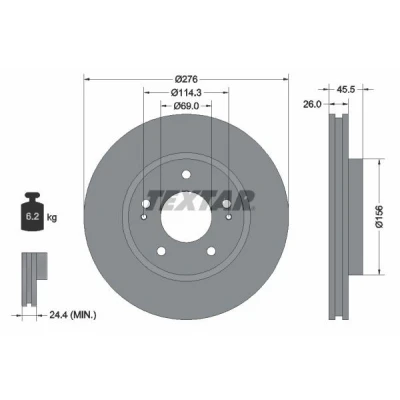 Imagem de TEXTAR PRO 92198203 Disco de travão 276 26 05/07 114,3 interior ventilado revestido sem pernos fixação da roda, cubo roda