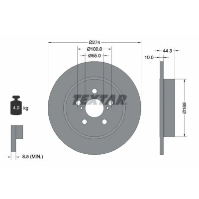 Imagem de TEXTAR 92333703 Disco de travão 274 10 05/07 100 cheio revestido sem pernos fixação da roda, cubo roda