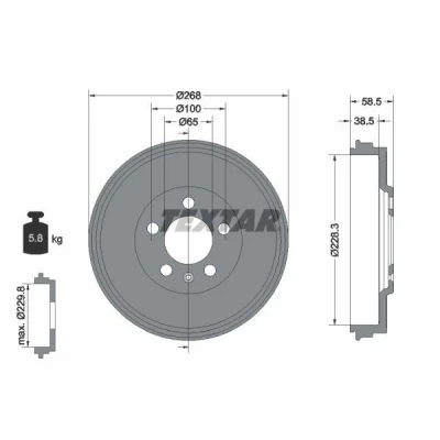 Imagem de TEXTAR 94045500 Tambor de Travão sem o rolamento da roda, pernos fixação cubo roda 261 DACIA: Duster II