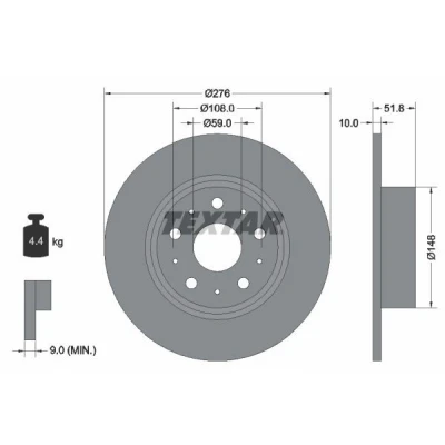 Imagem de TEXTAR 92095300 Disco de travão 276 10 05/10 108 cheio sem pernos fixação da roda, cubo roda ALFA ROMEO: 166