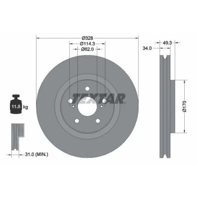 Imagem de TEXTAR Disco de travão 328mm 34mm 05/07 114,3mm ventilado fora revestido alto carbono 92349505 4351248140 Discos