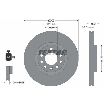 Imagem de TEXTAR PRO 92118303 Disco de travão 302 28 05/08 110 ventilado fora revestido sem pernos fixação da roda, cubo roda