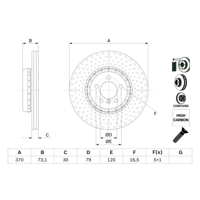Imagem de BOSCH 0 986 479 E21 disco de travão 370 30 5 120 duas peças, ventilado revestido alto carbono com parafusos BMW: 3 Touring, Sedan