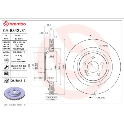 Imagem de BREMBO COATED DISC LINE 09.B842.31 Disco de travão 330 26 5 interior ventilado revestido alto carbono com parafusos MERCEDES BENZ: SL Cabrio