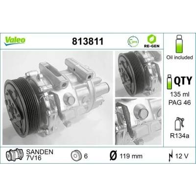 Imagem de VALEO 813811 compressor 7V16 12 PAG 46 R 134a com óleo de REMANUFACTURED PEUGEOT: 807, FIAT: Scudo II