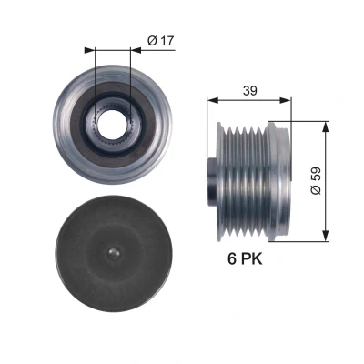 Imagem de GATES OAP7113 Polia Roda Livre do Alternador 39 BOOST DN CVT Belt OPEL: Astra H Caravan, Corsa D Hatchback, G ALFA ROMEO: MiTo
