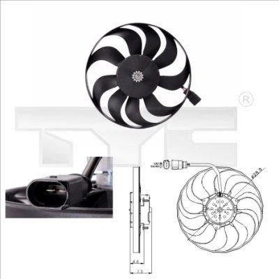 Imagem de TYC 802 0001 ventilador de radiador 295 220 sem estrutura do (caixilho) AUDI: A3 Hatchback, Sportback, VOLKSWAGEN: Touran I