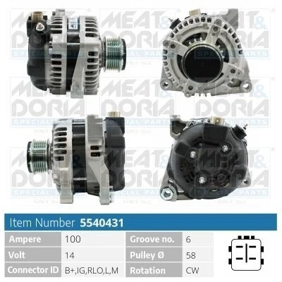 Imagem de MEAT &amp; DORIA 5540431 Alternador 14V 100A TOYOTA: Yaris II Hatchback, Auris Hatchback