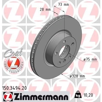 Imagem de ZIMMERMANN COAT Z 150.3494.20 Disco de travão 328 28 6/5 5 120 interior ventilado revestido alto carbono BMW: X3, X4