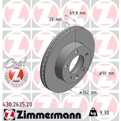 Imagem de ZIMMERMANN COAT Z 430.2625.20 Disco de travão 302 28 6/5 5 130 interior ventilado revestido alto carbono RENAULT: MASTER 3 Kasten, OPEL: Movano B Van