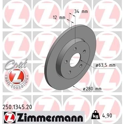Imagem de ZIMMERMANN COAT Z 250.1345.20 Disco de travão 280 12 5/5 5 108 cheio revestido FORD: MONDEO 3 Kombi, Stufenheck, JAGUAR: X Type Sedan