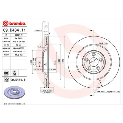 Imagem de BREMBO 09.D434.11 Disco de travão 376 26 5 interior ventilado revestido alto carbono JAGUAR: XF Sedan