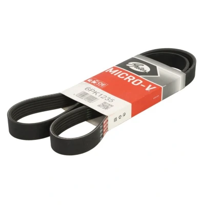 Imagem de GATES 6PK1235 Correia trapezoidal estriada 1232 6 Poliéster, EPDM (borracha de etileno propileno dieno) KIA: Rio 4