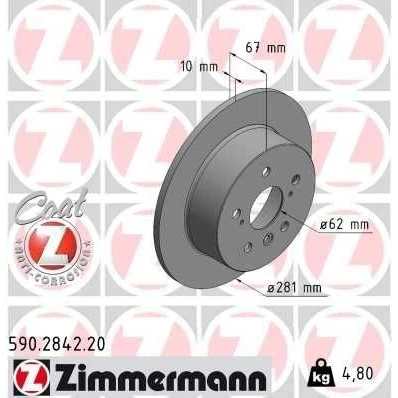 Imagem de ZIMMERMANN 590.2842.20 Disco de travão 281 10 8/5 5 114 cheio revestido TOYOTA: Camry VI Sedan