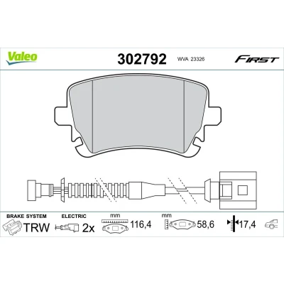 Imagem de VALEO 302792 Jogo de pastilhas para travão disco Eixo traseiro incl. contacto aviso desgaste sem parafusos, com chapa anti ruído